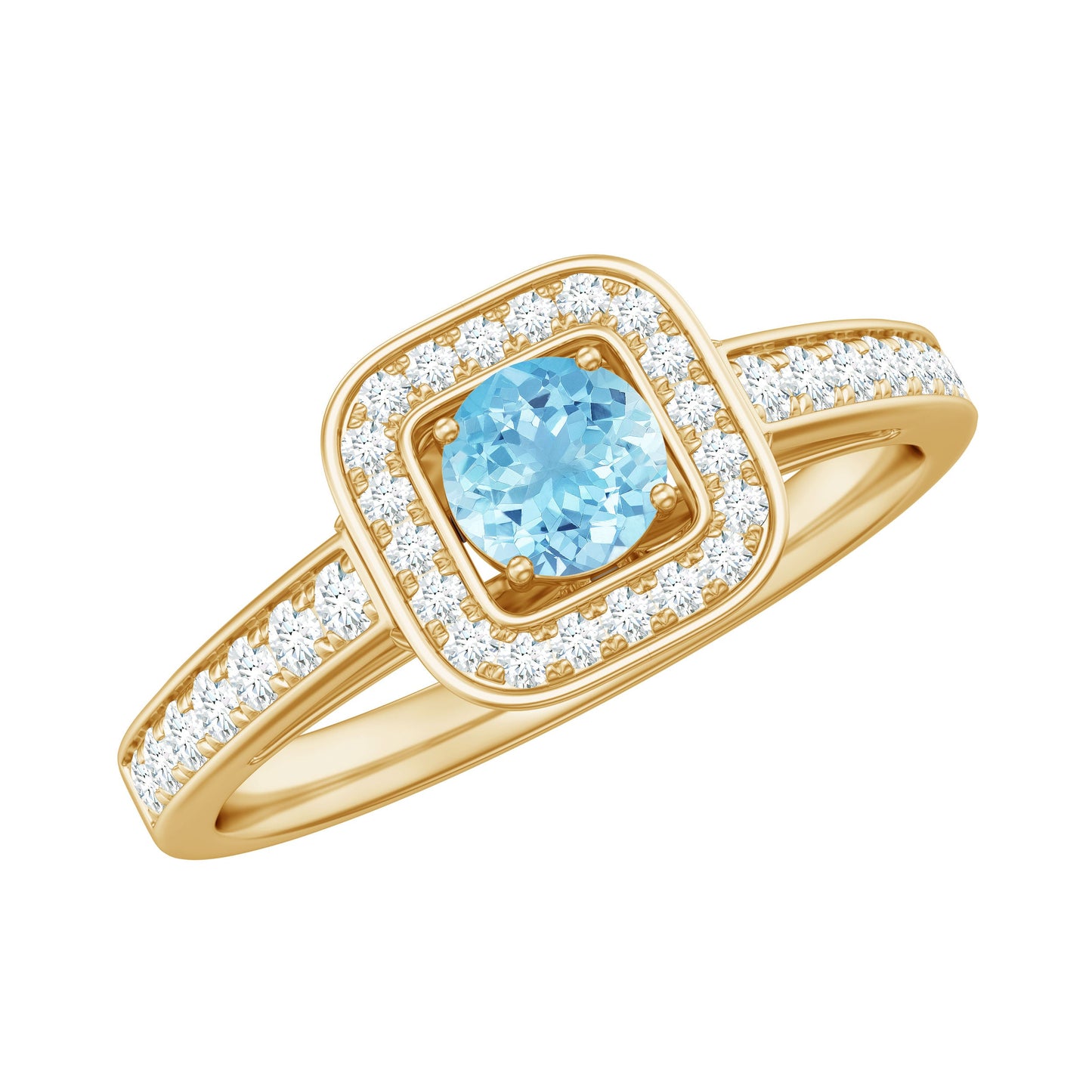 Vintage Looking Aquamarine and Diamond Halo Engagement Ring for Women