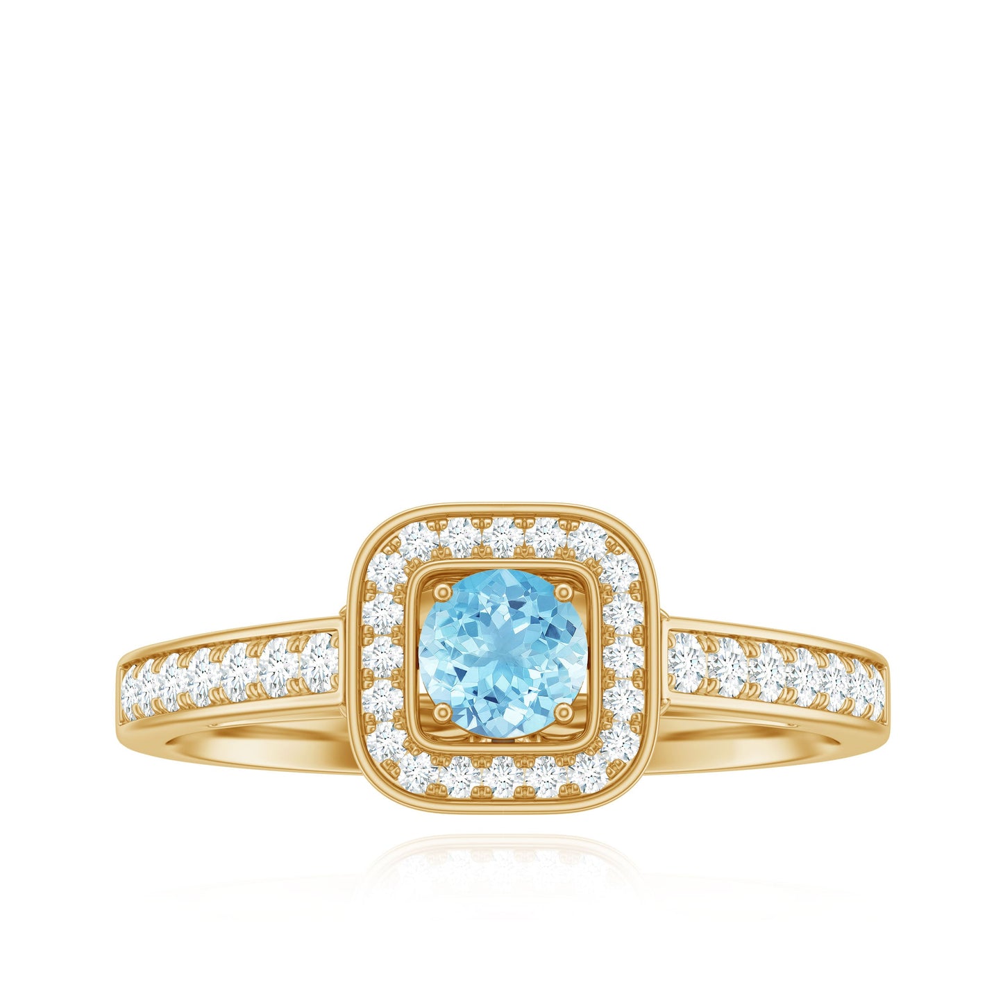 Vintage Looking Aquamarine and Diamond Halo Engagement Ring for Women