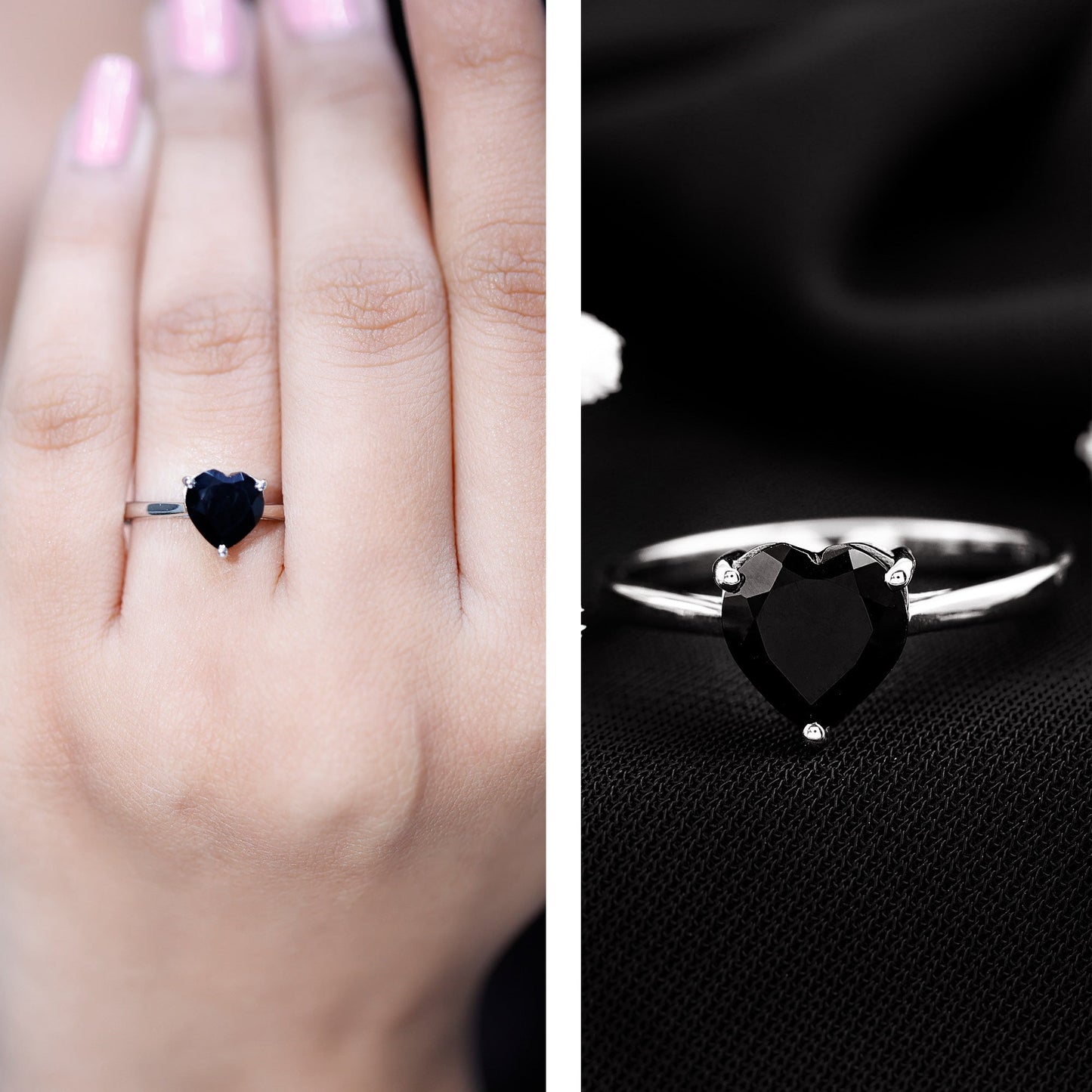 Solitaire Black Onyx Heart Promise Ring for Women