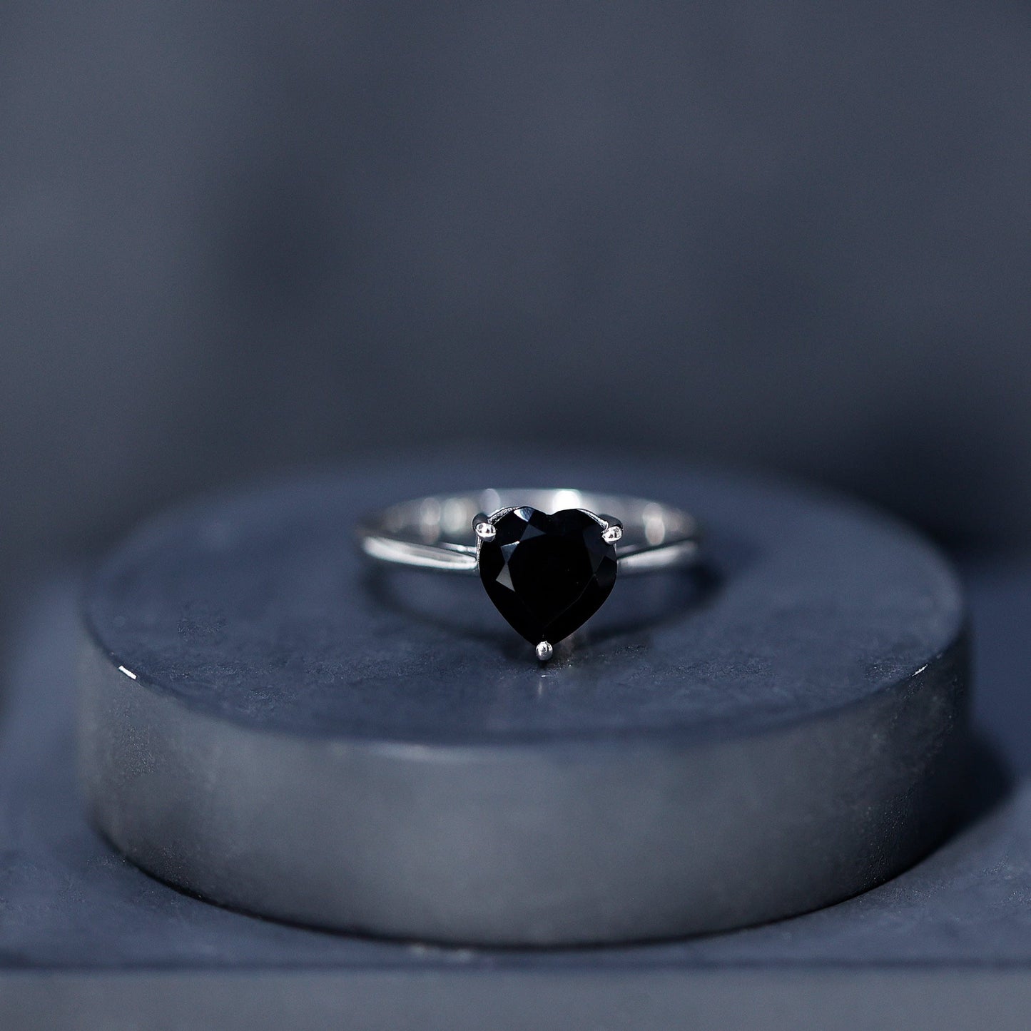 Solitaire Black Onyx Heart Promise Ring for Women