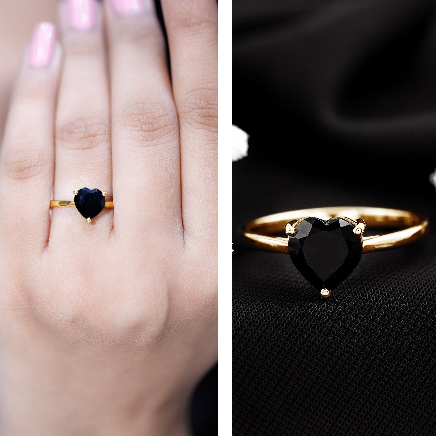 Solitaire Black Onyx Heart Promise Ring for Women