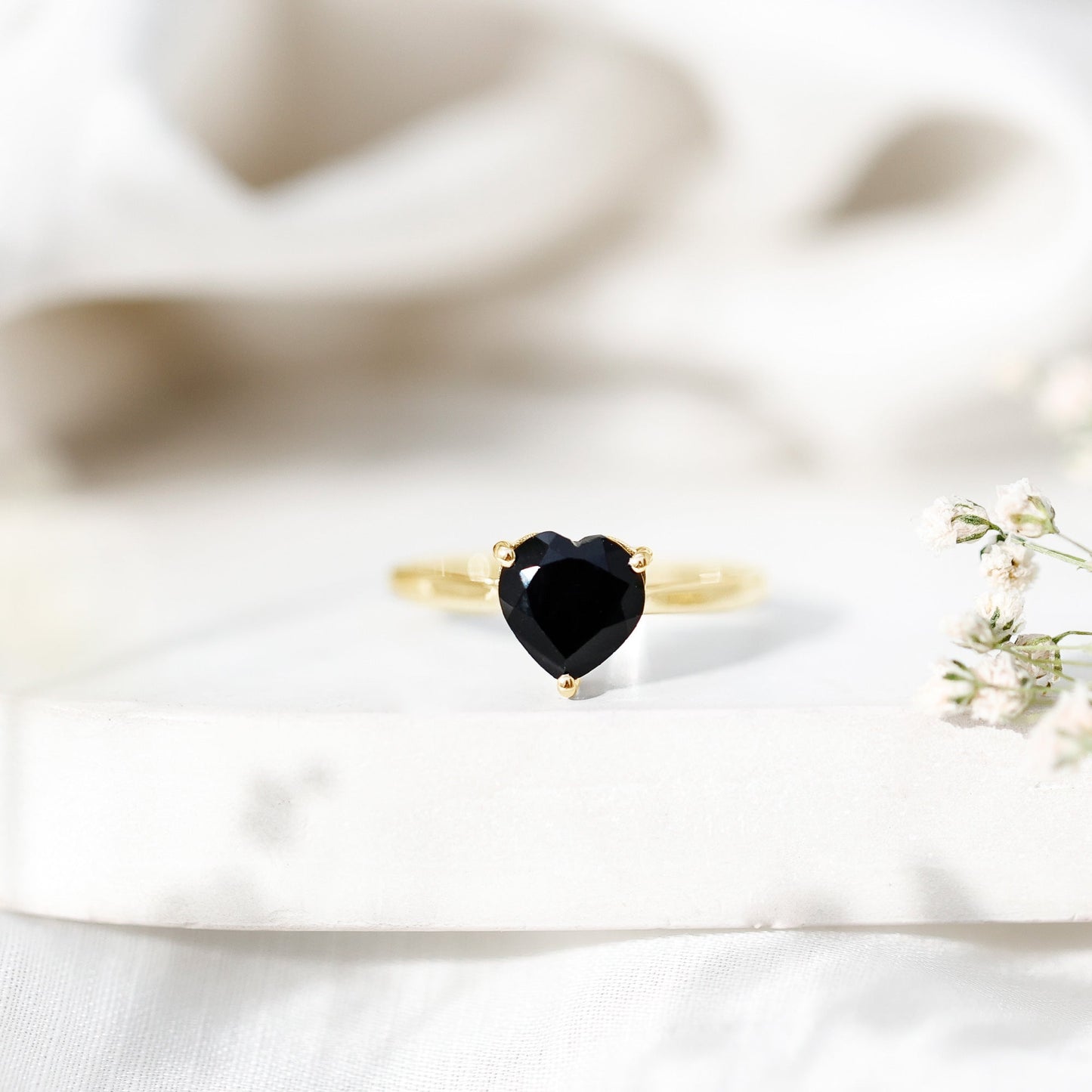 Solitaire Black Onyx Heart Promise Ring for Women