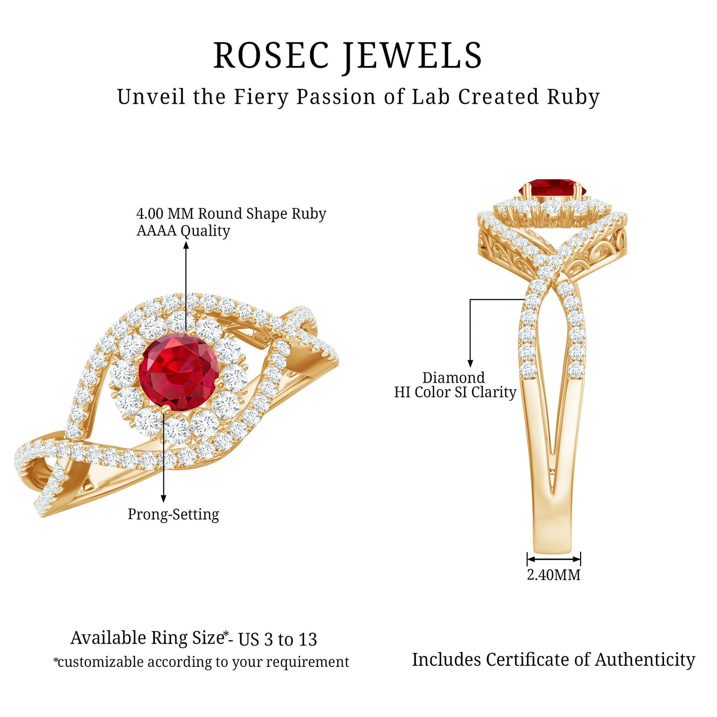 Certified Lab Ruby and Diamond Crossover Engagement Ring with Halo