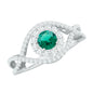Certified Lab Grown Emerald Diamond Halo Engagement Ring with Crossover Shank