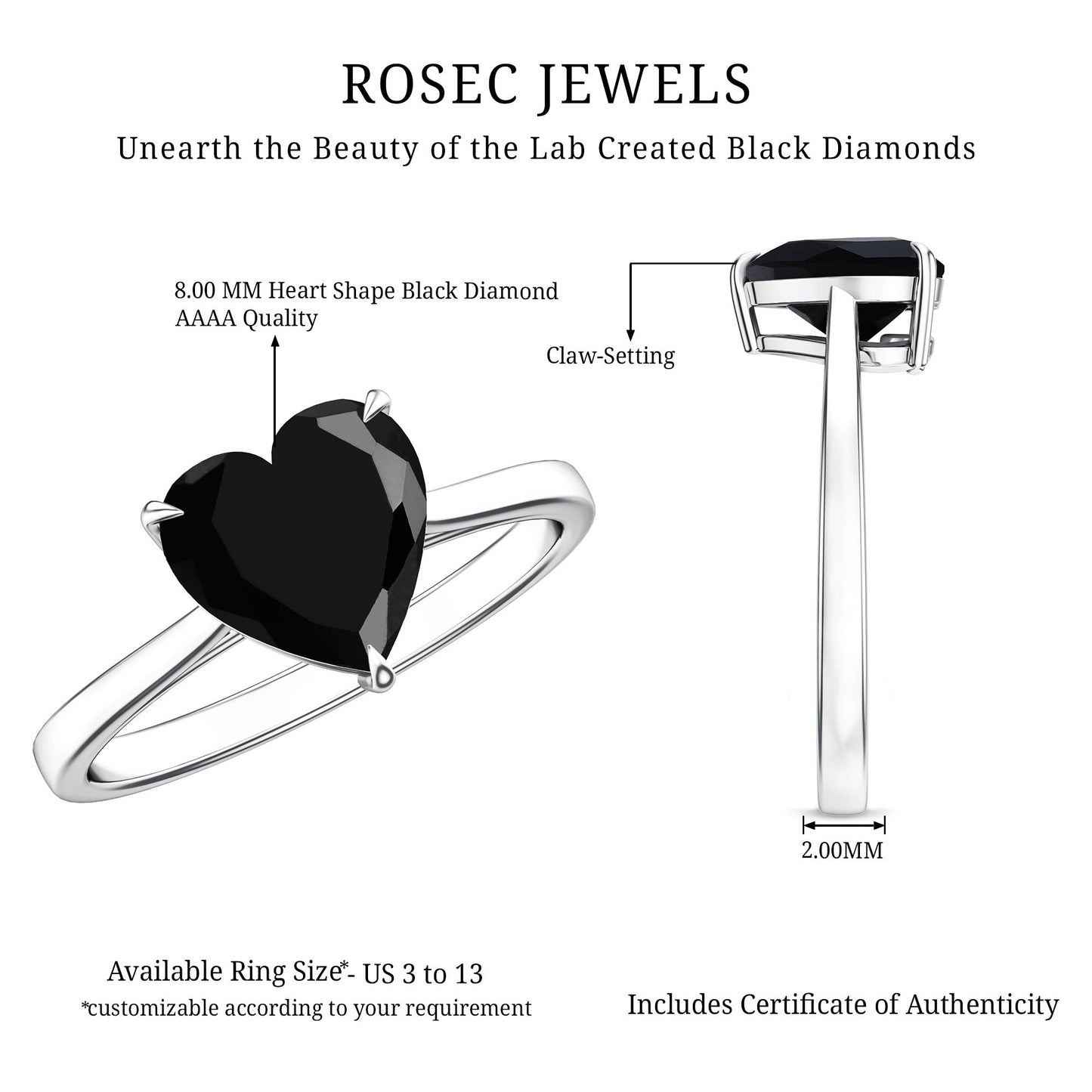 Heart Shaped Created Black Diamond Solitaire Promise Ring