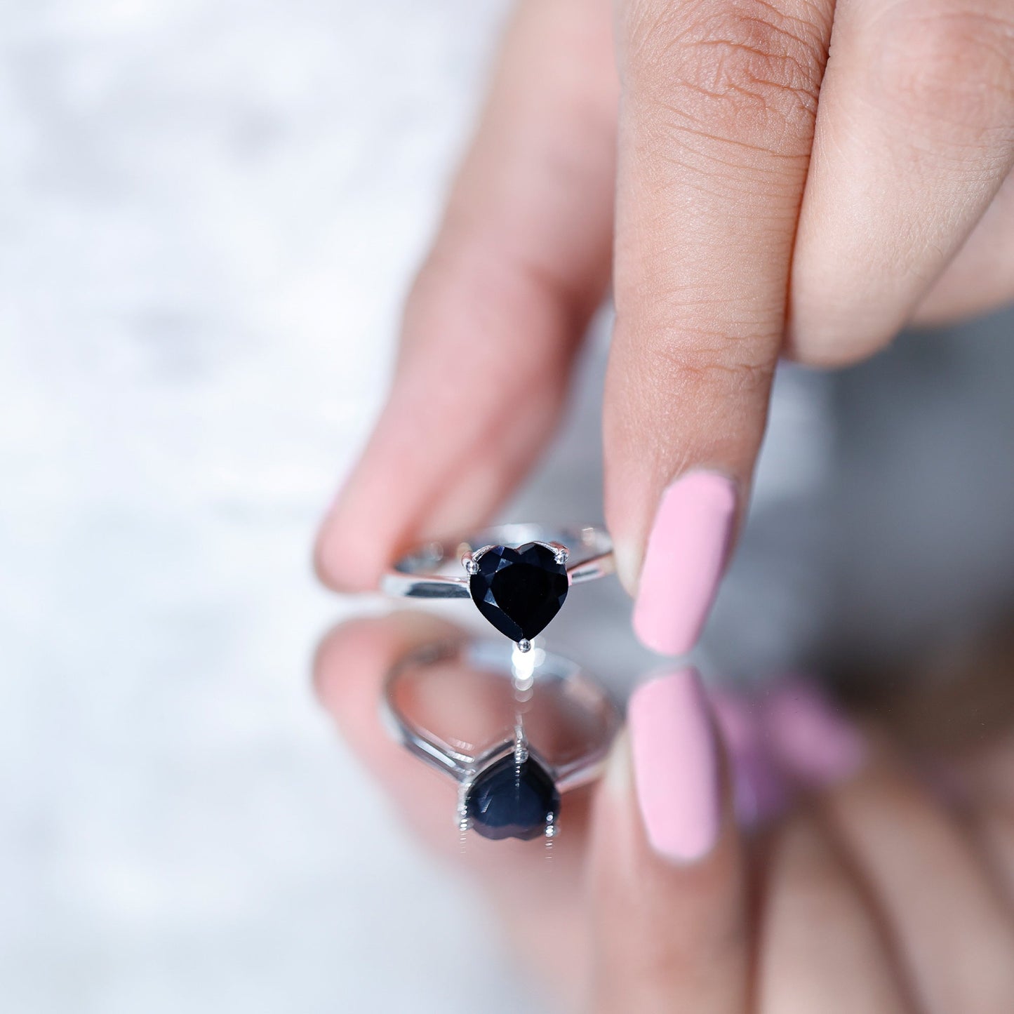 Heart Shaped Created Black Diamond Solitaire Promise Ring