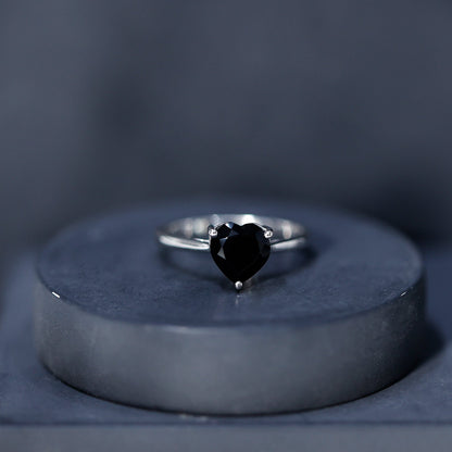 Heart Shaped Created Black Diamond Solitaire Promise Ring