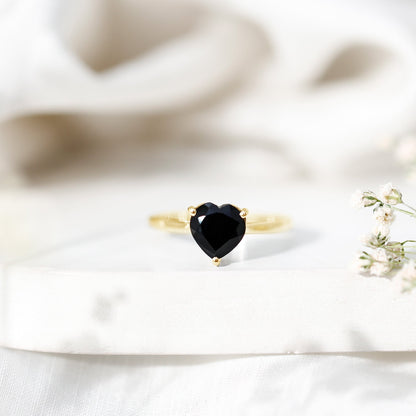 Heart Shaped Created Black Diamond Solitaire Promise Ring