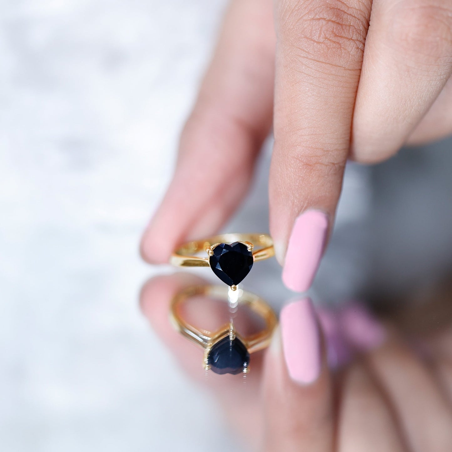 Heart Shaped Created Black Diamond Solitaire Promise Ring