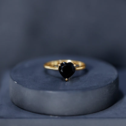 Heart Shaped Created Black Diamond Solitaire Promise Ring