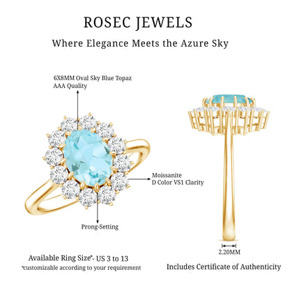Genuine 1 Carat Sky Blue Topaz Oval Engagement Ring with Certificate
