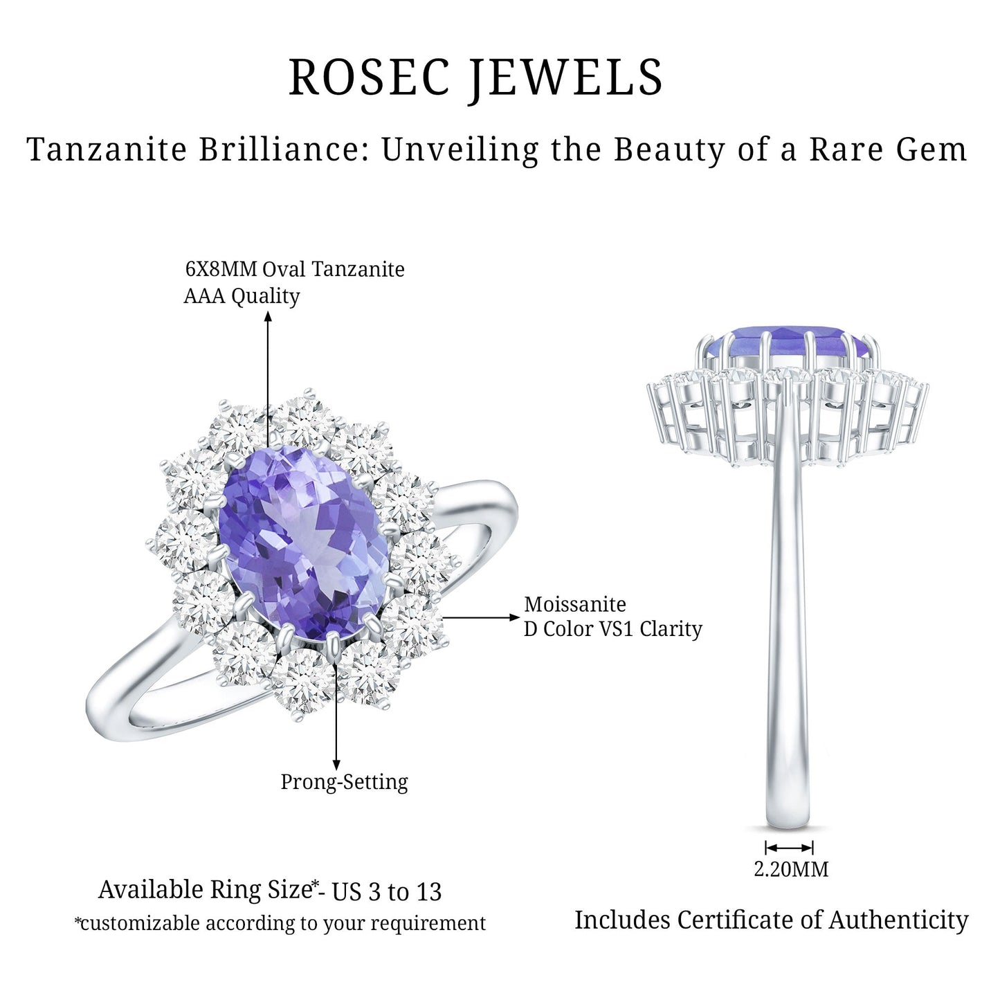 Certified Real 1.3 Carat Tanzanite Oval Engagement Ring with Halo