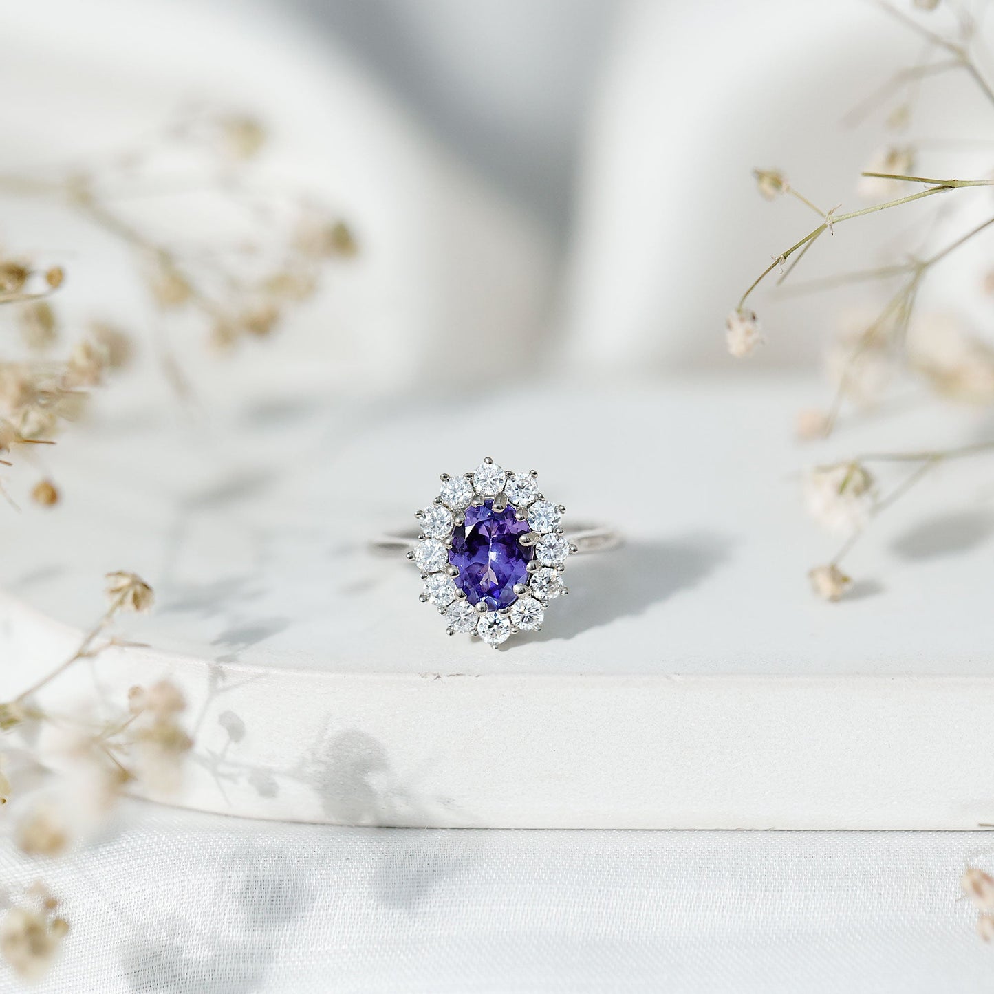 Certified Real 1.3 Carat Tanzanite Oval Engagement Ring with Halo
