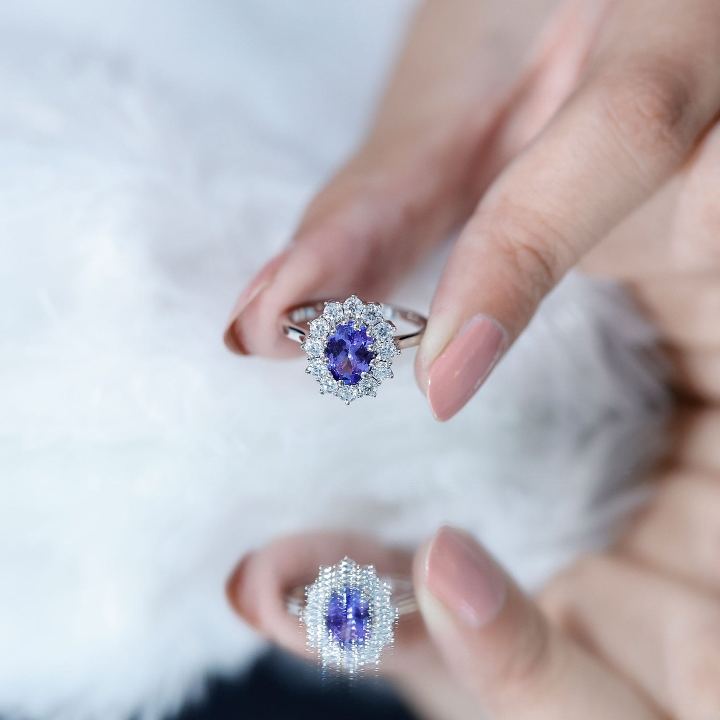 Certified Real 1.3 Carat Tanzanite Oval Engagement Ring with Halo