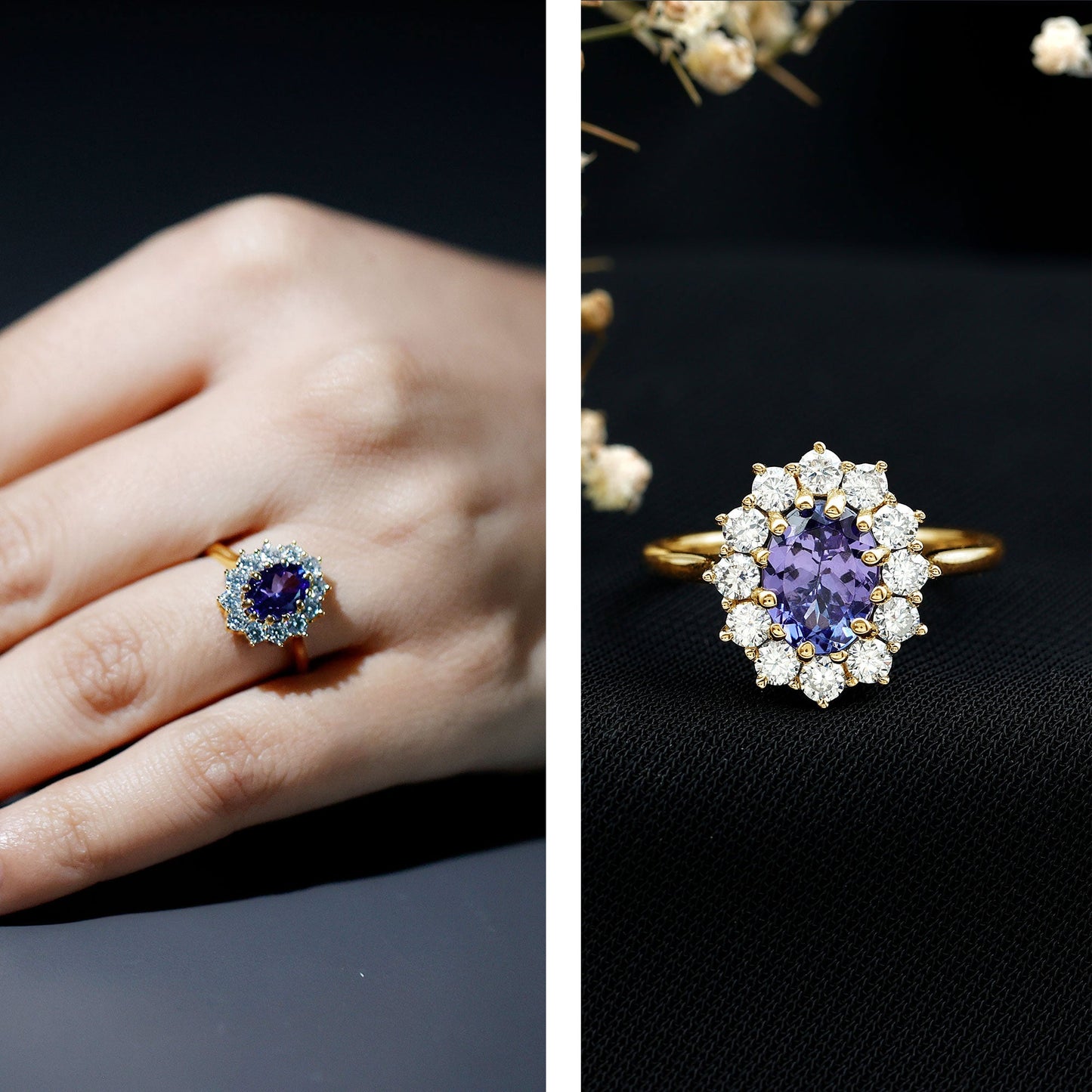 Certified Real 1.3 Carat Tanzanite Oval Engagement Ring with Halo