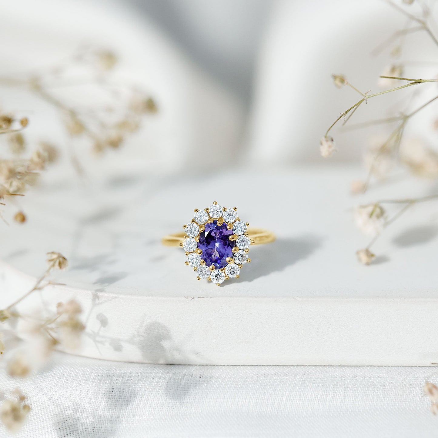 Certified Real 1.3 Carat Tanzanite Oval Engagement Ring with Halo