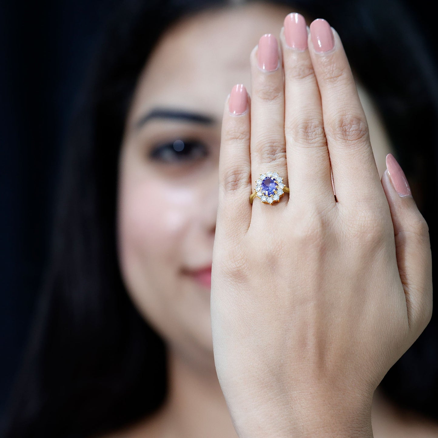 Certified Real 1.3 Carat Tanzanite Oval Engagement Ring with Halo
