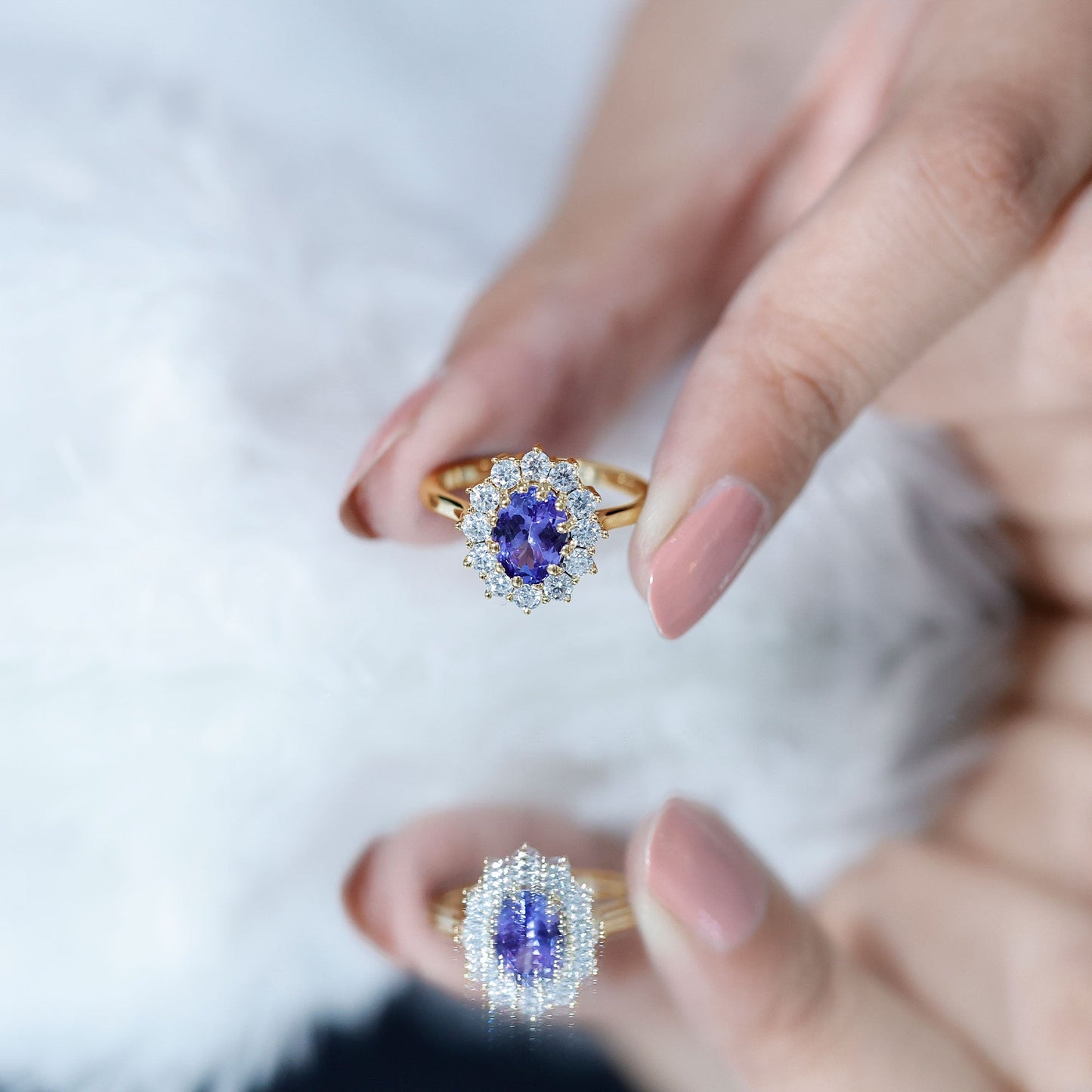 Certified Real 1.3 Carat Tanzanite Oval Engagement Ring with Halo