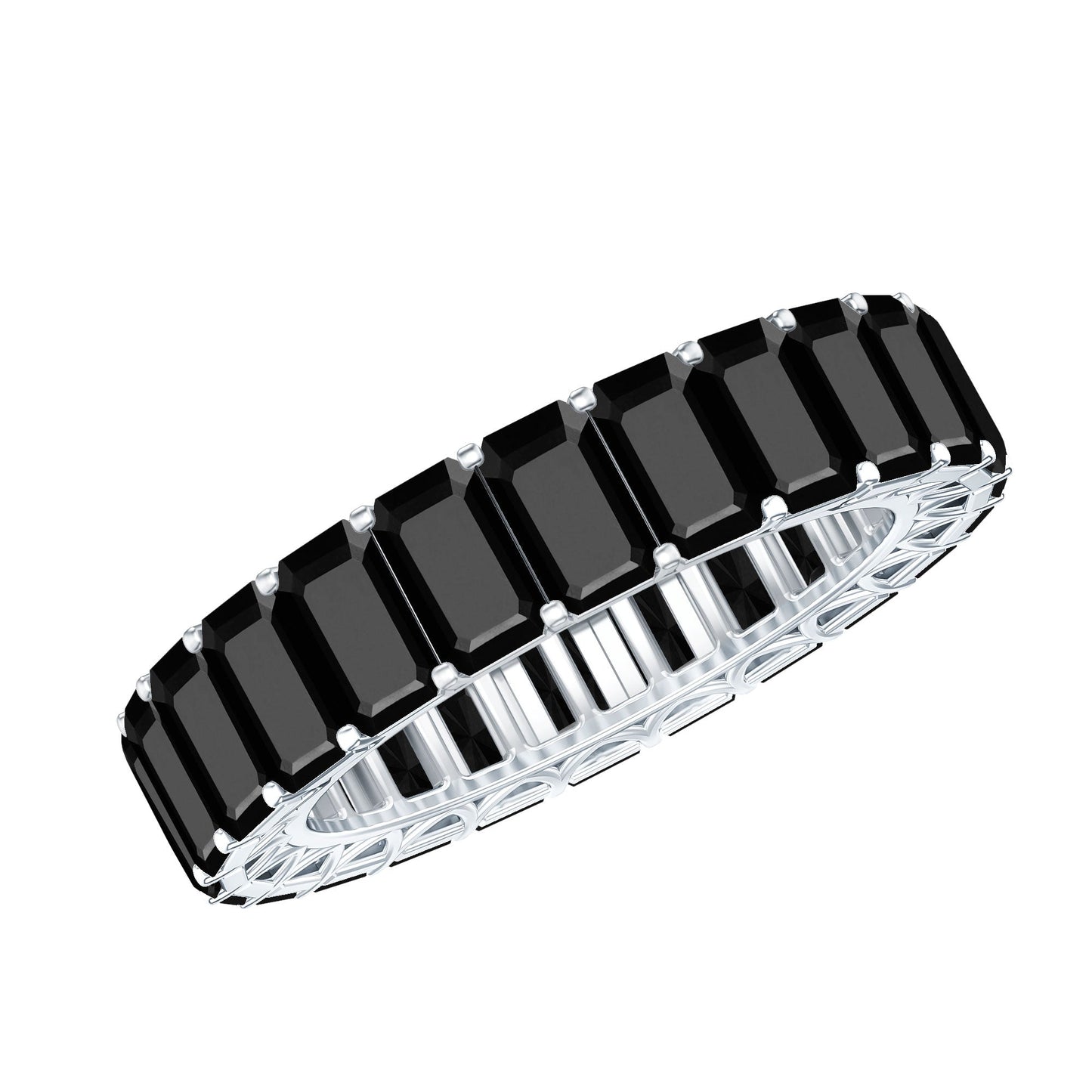 Black Onyx Emerald Cut Eternity Band in Shared Prong Setting