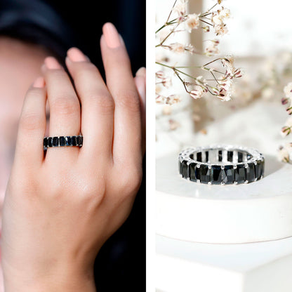 Black Onyx Emerald Cut Eternity Band in Shared Prong Setting