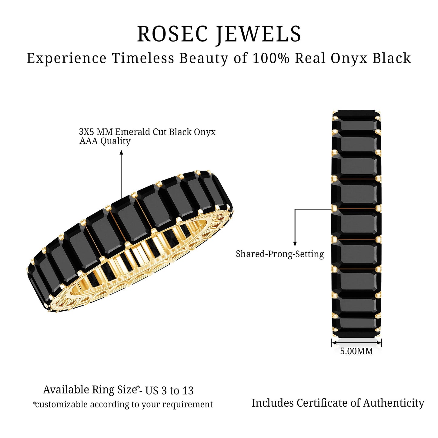 Black Onyx Emerald Cut Eternity Band in Shared Prong Setting