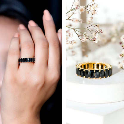 Black Onyx Emerald Cut Eternity Band in Shared Prong Setting