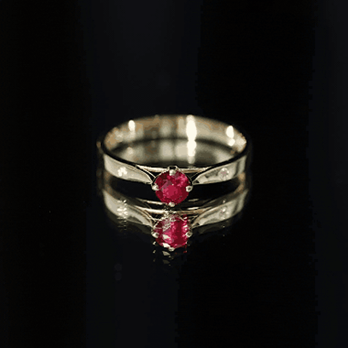 Round Lab Grown Ruby Solitaire Ring with Diamond