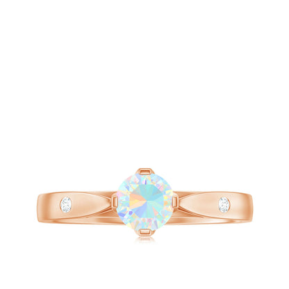 Natural Solitaire Ethiopian Opal Promise Ring with Diamond
