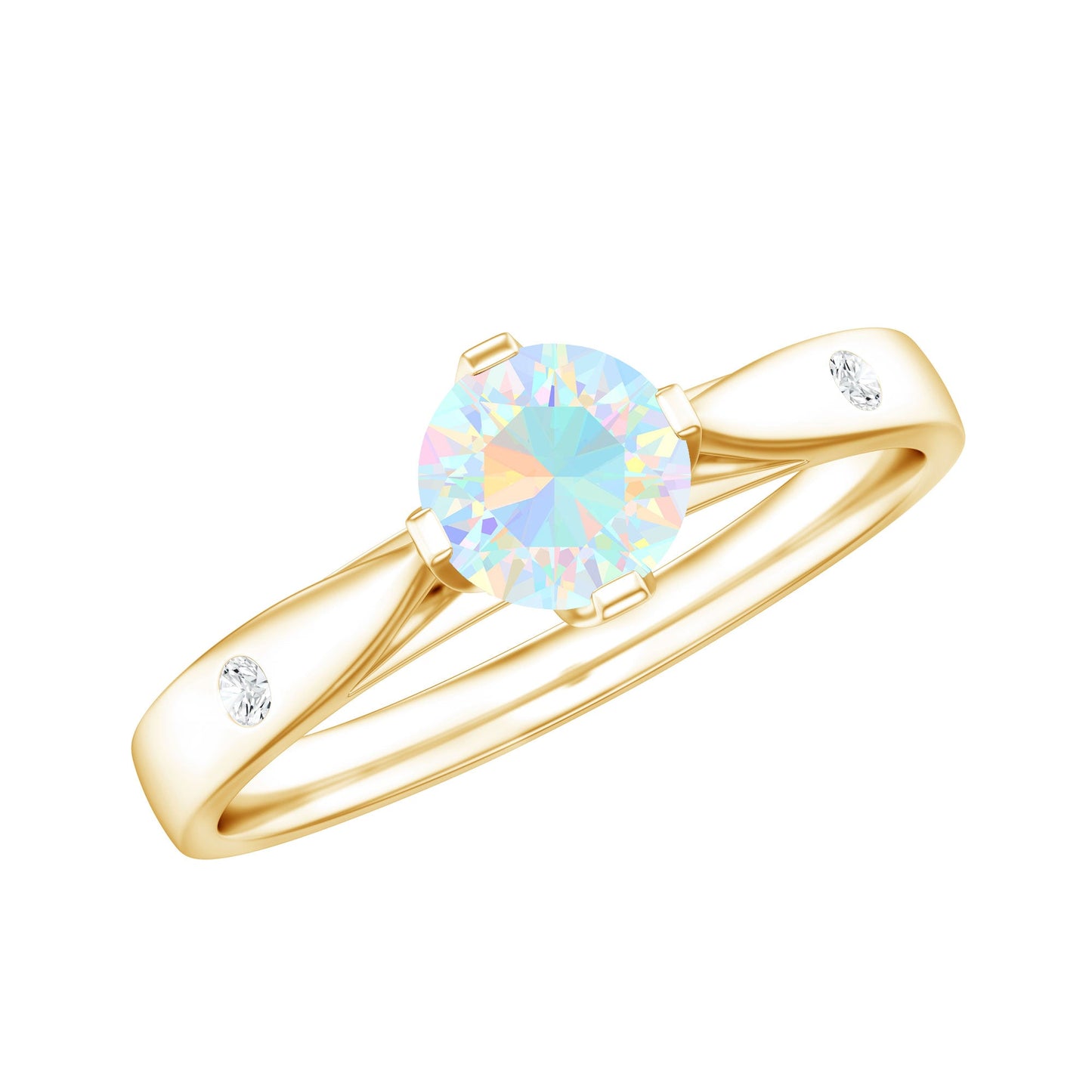 Natural Solitaire Ethiopian Opal Promise Ring with Diamond