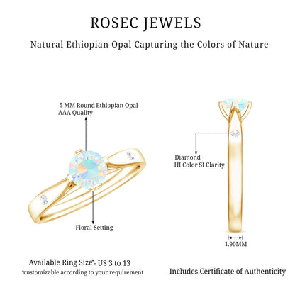 Natural Solitaire Ethiopian Opal Promise Ring with Diamond
