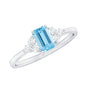 Aquamarine Emerald Cut Engagement Ring with Diamond Trio