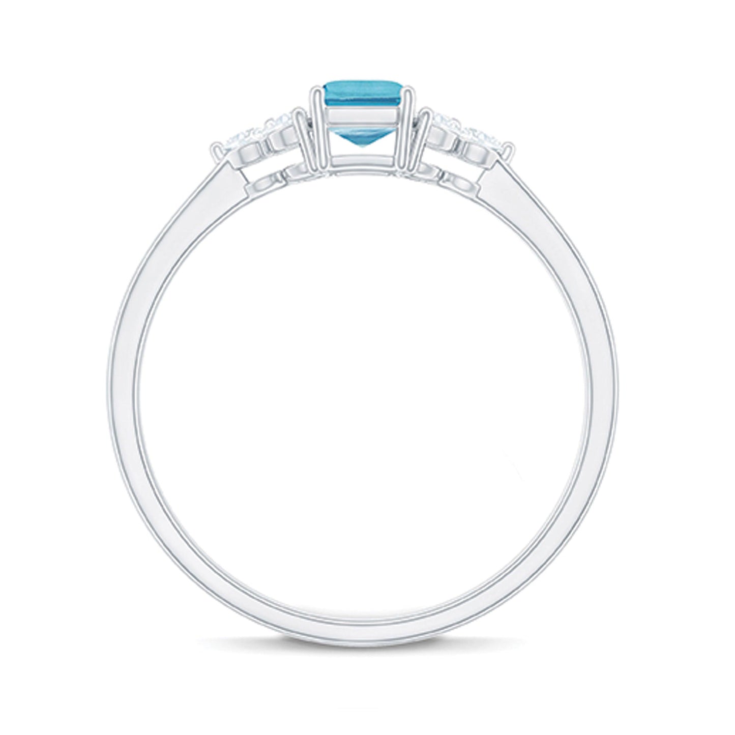 Aquamarine Emerald Cut Engagement Ring with Diamond Trio