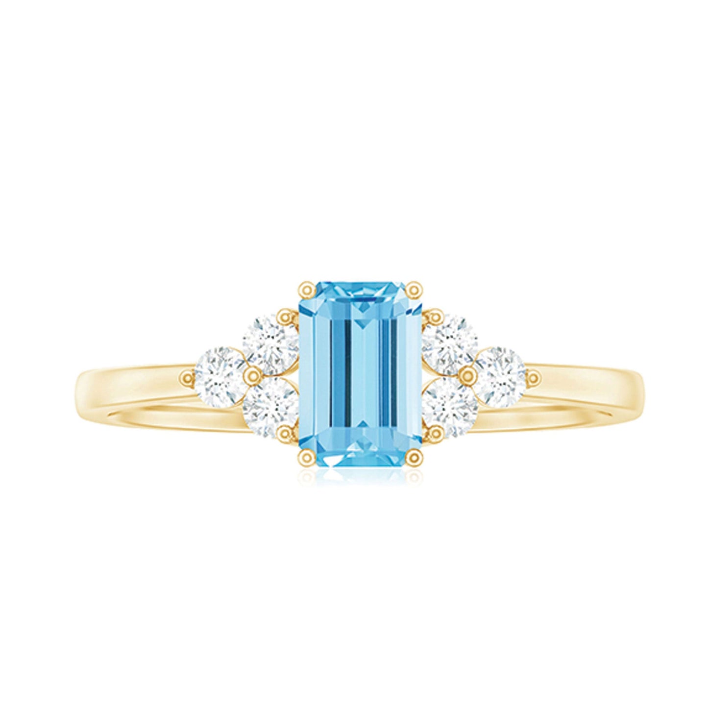 Aquamarine Emerald Cut Engagement Ring with Diamond Trio