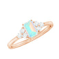 Certified Real Ethiopian Rainbow Opal Emerald Cut Engagement Ring with Diamond Trio