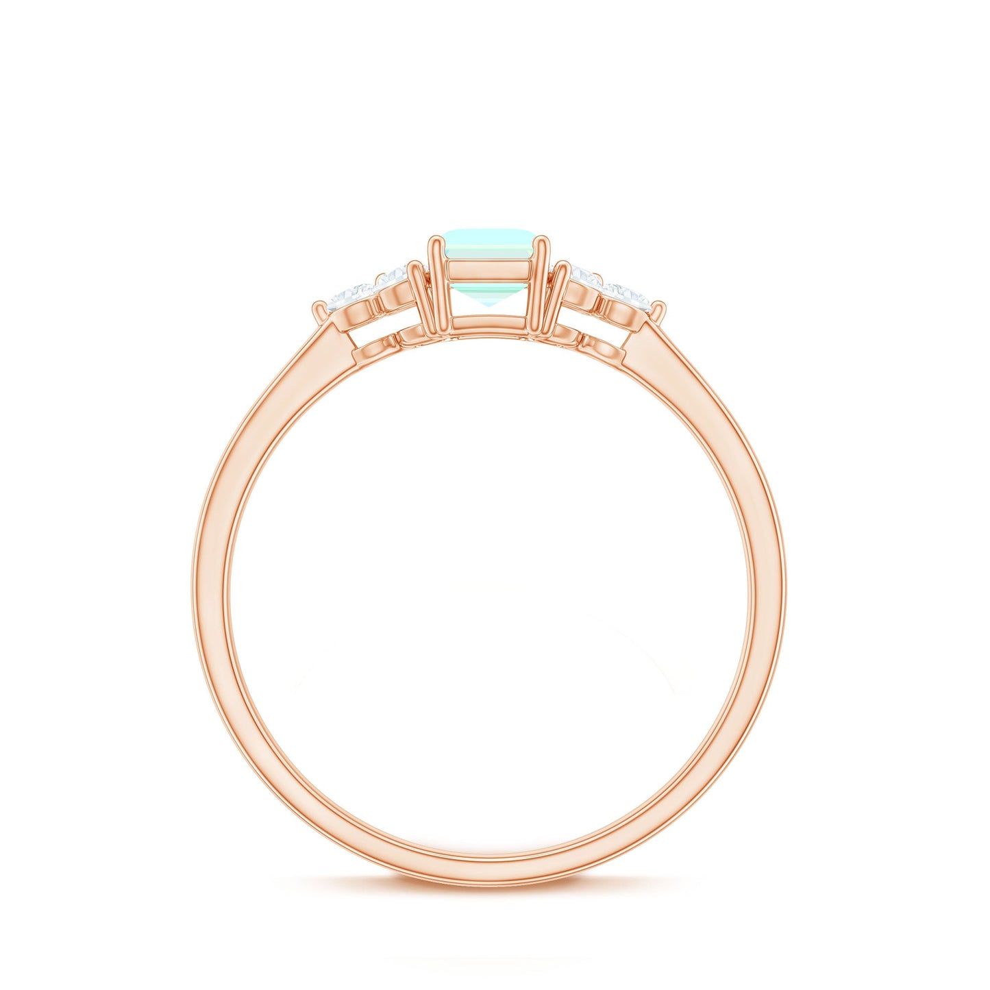 Certified Real Ethiopian Rainbow Opal Emerald Cut Engagement Ring with Diamond Trio