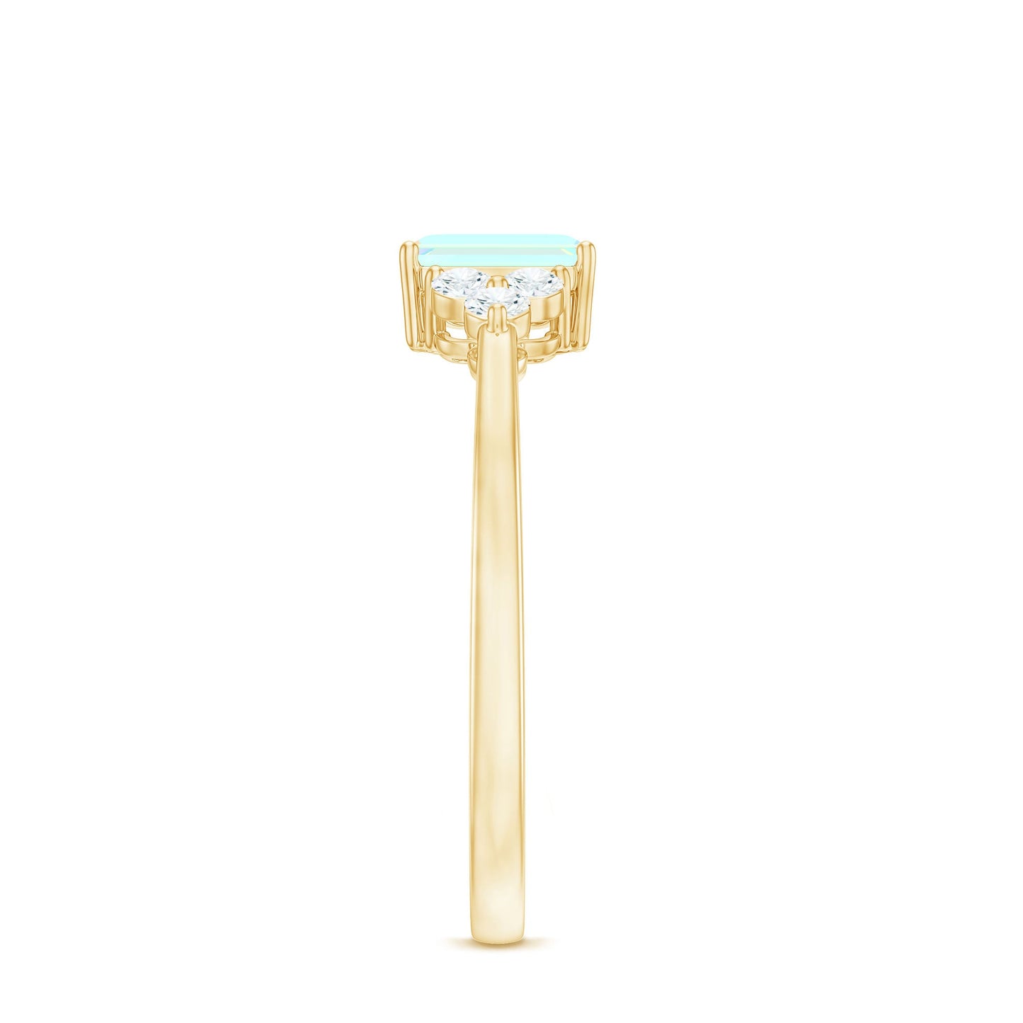Certified Real Ethiopian Rainbow Opal Emerald Cut Engagement Ring with Diamond Trio