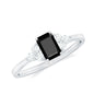 Emerald Cut Created Black Diamond Solitaire Ring with Diamond Trio