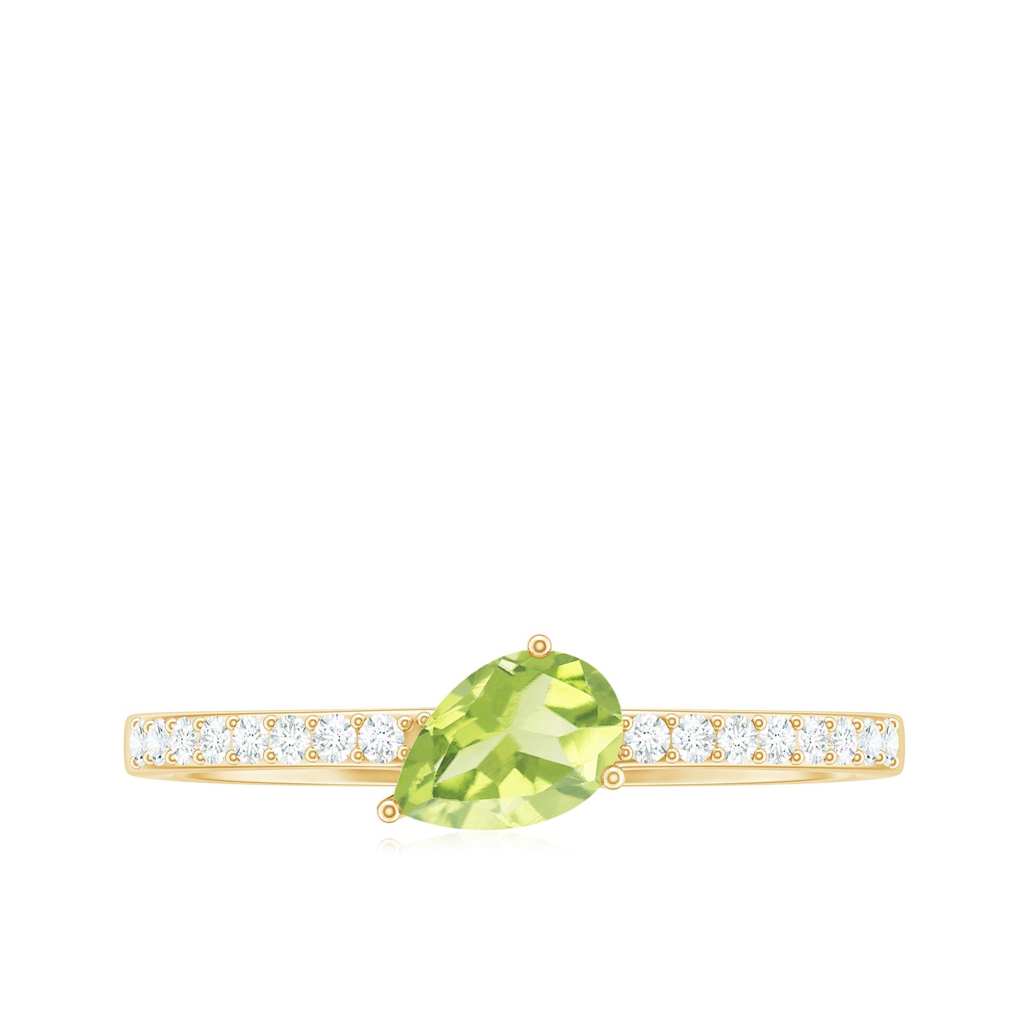 Natural 1 Carat Pear Shape Peridot Engagement Ring with Diamond