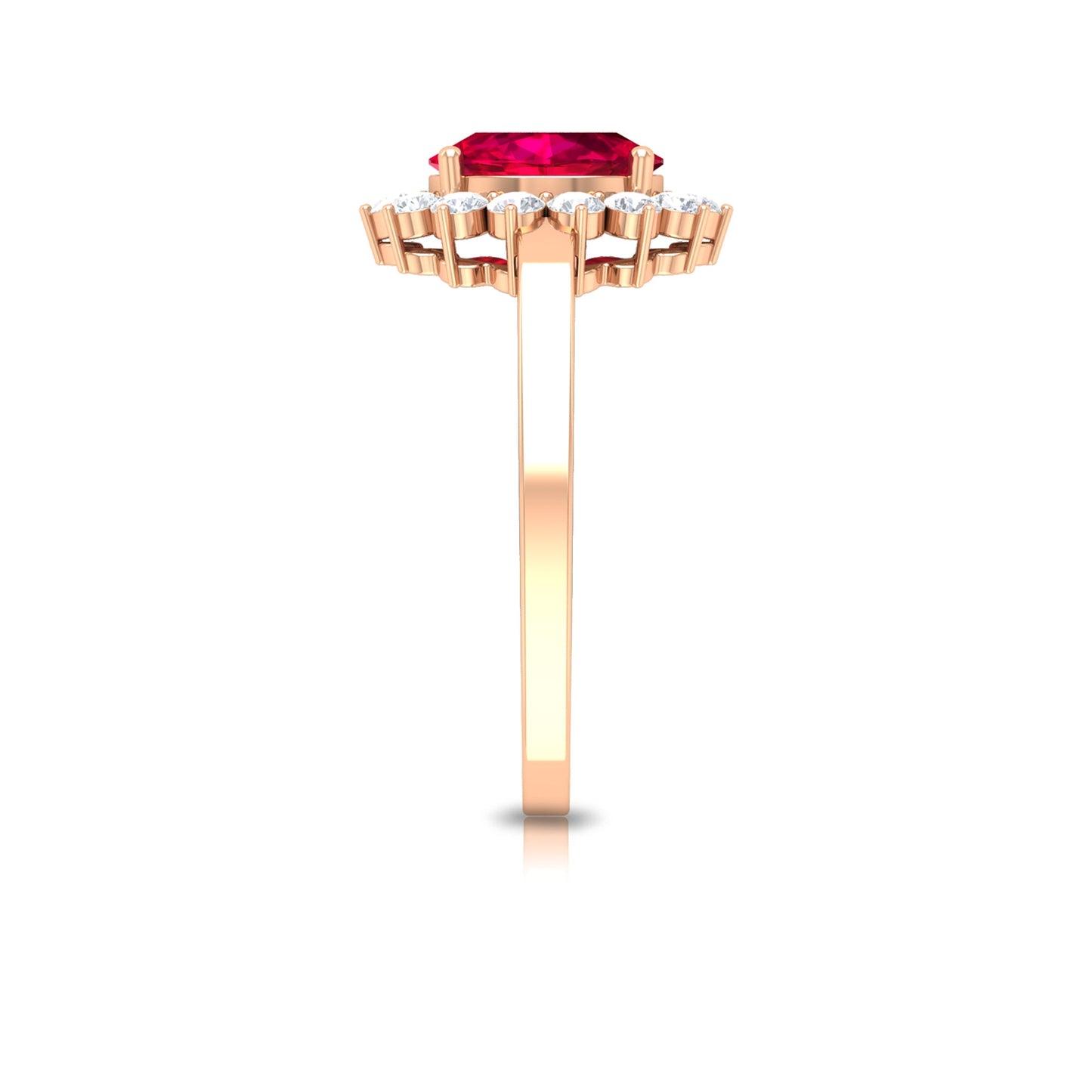 Natural 0.6 Carat Ruby Oval Engagement Ring with Diamond Halo