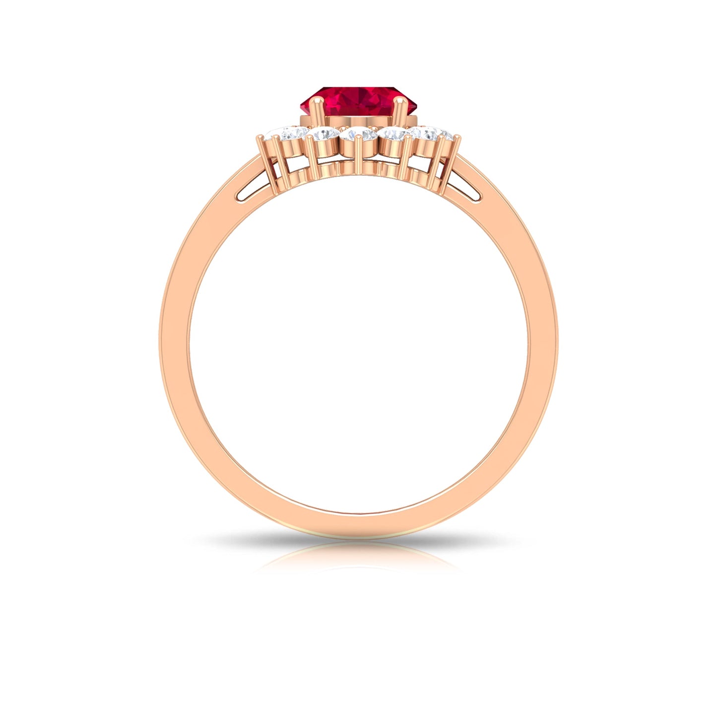 Natural 0.6 Carat Ruby Oval Engagement Ring with Diamond Halo