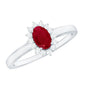 Natural 0.6 Carat Ruby Oval Engagement Ring with Diamond Halo