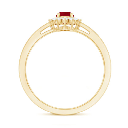 Natural 0.6 Carat Ruby Oval Engagement Ring with Diamond Halo