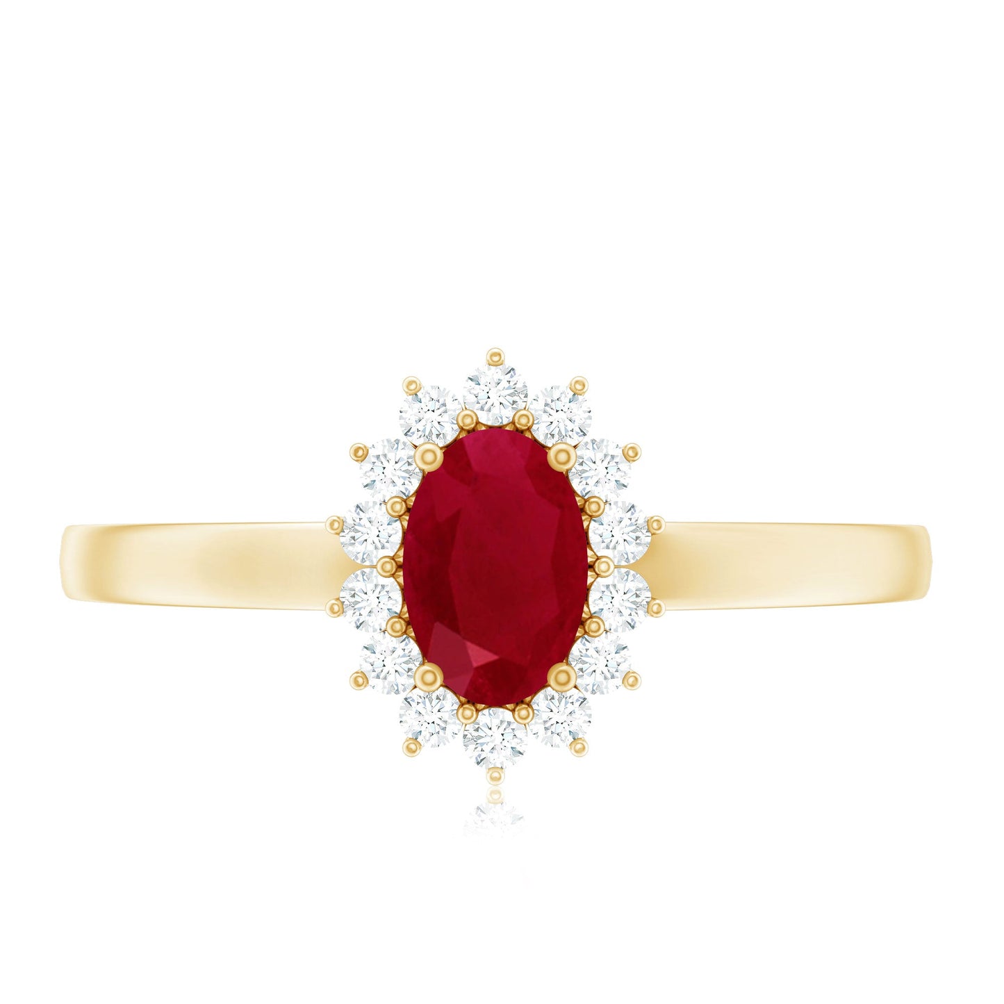 Natural 0.6 Carat Ruby Oval Engagement Ring with Diamond Halo