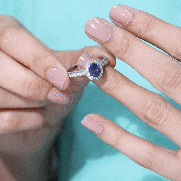 Certified 1.5 Carat Lab Grown Blue Sapphire Engagement Ring with Diamond Halo