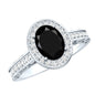 Vintage Inspired Black Onyx Oval Engagement Ring with Diamond Halo
