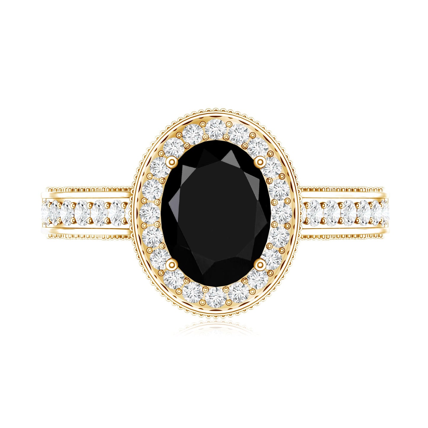 Vintage Inspired Black Onyx Oval Engagement Ring with Diamond Halo