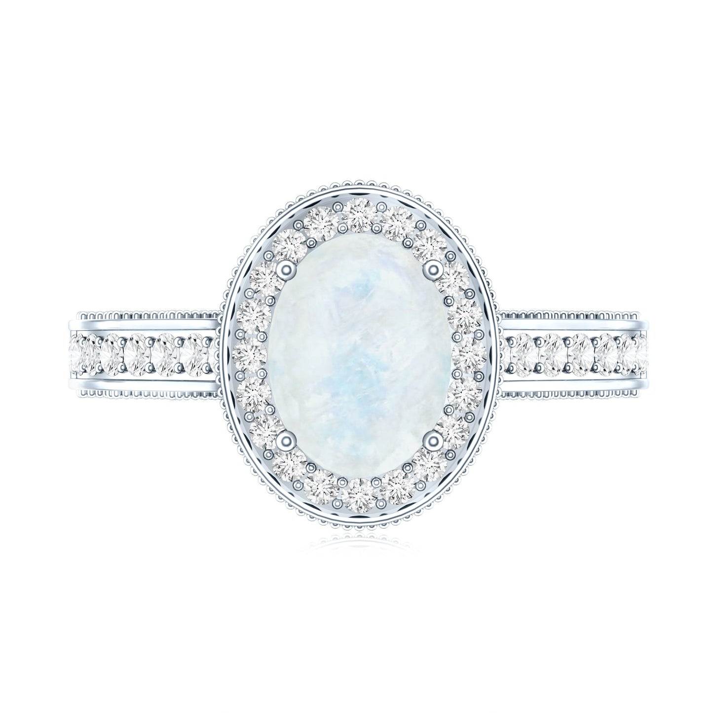 0.6 Carat Moonstone and Diamond Engagement Ring with Milgrain Details