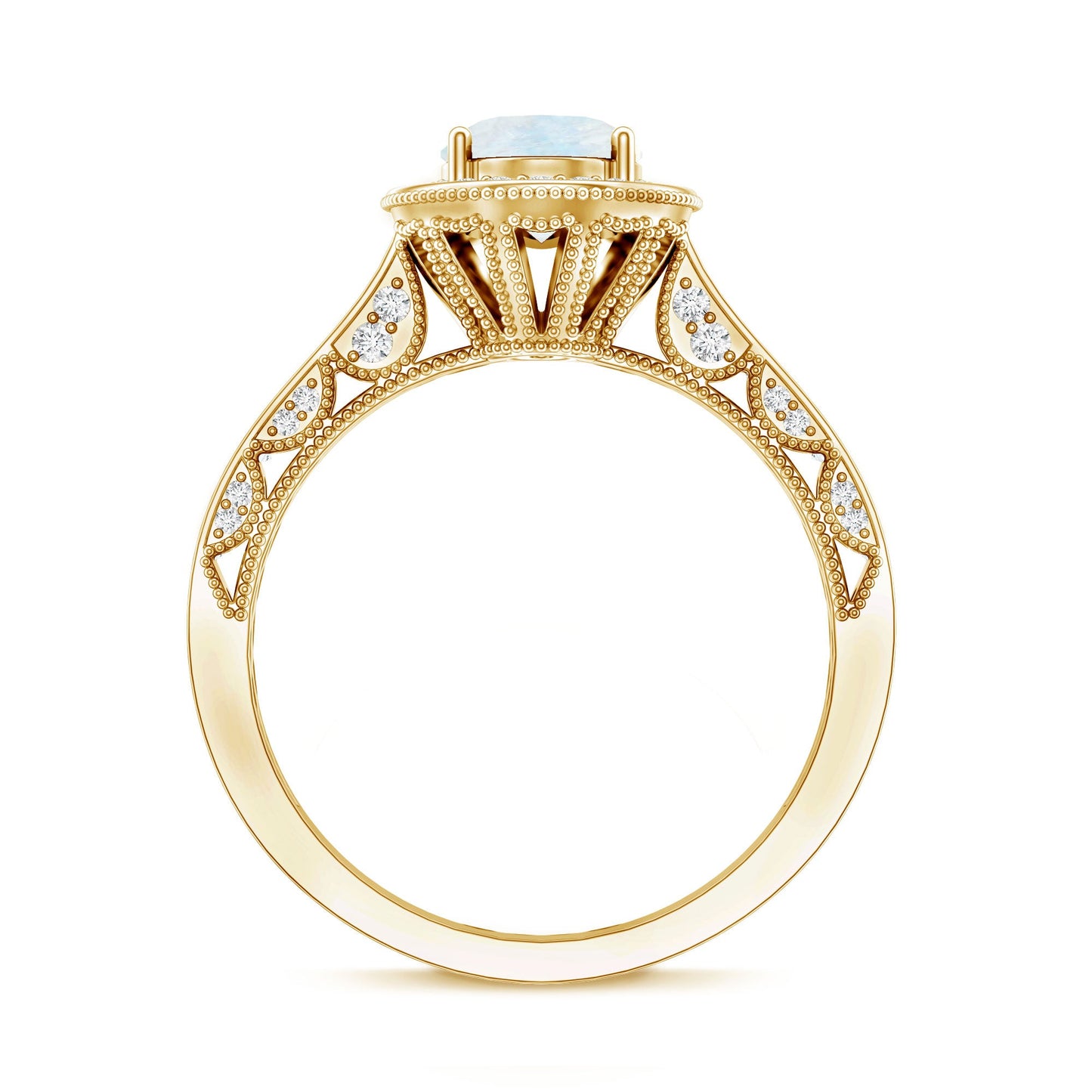 0.6 Carat Moonstone and Diamond Engagement Ring with Milgrain Details