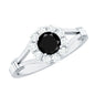 0.4 Carat Black Onyx Floral Engagement Ring with Diamond Halo