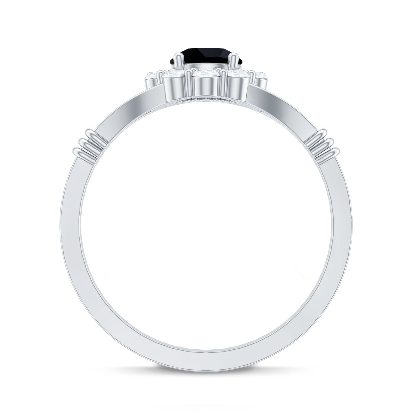 0.4 Carat Black Onyx Floral Engagement Ring with Diamond Halo
